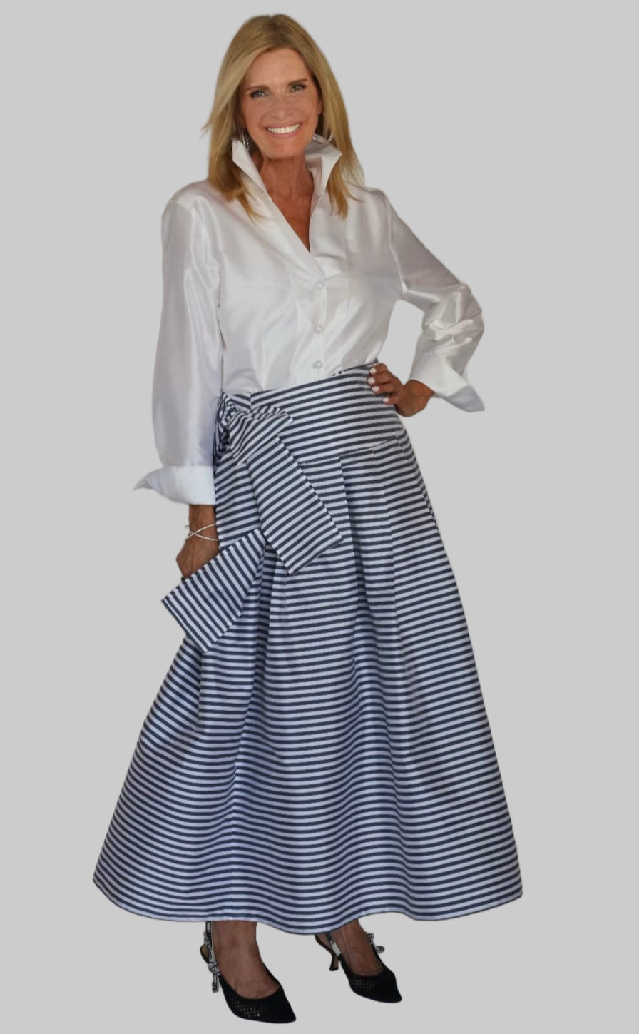 Navy and White Striped Wrap Skirt