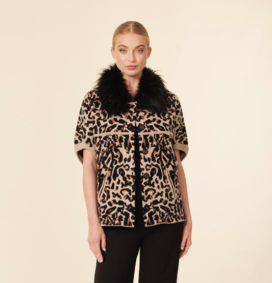 Opera Coat in Brown & Black Leopard