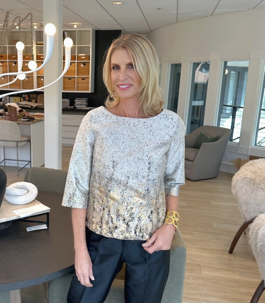 Jennifer Top in Splatter Ivory, Gold, & Black