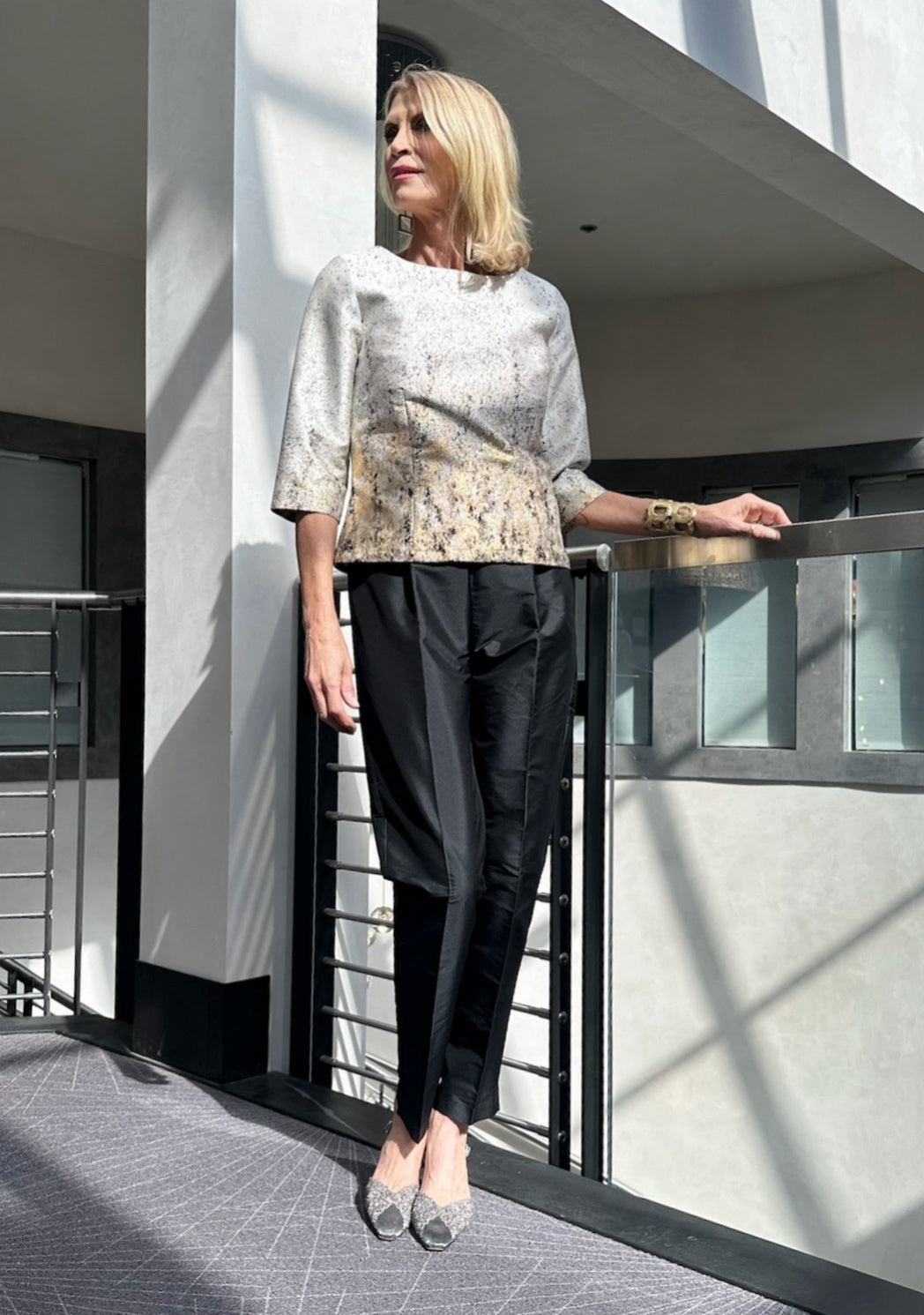 Jennifer Top in Splatter Ivory, Gold, & Black