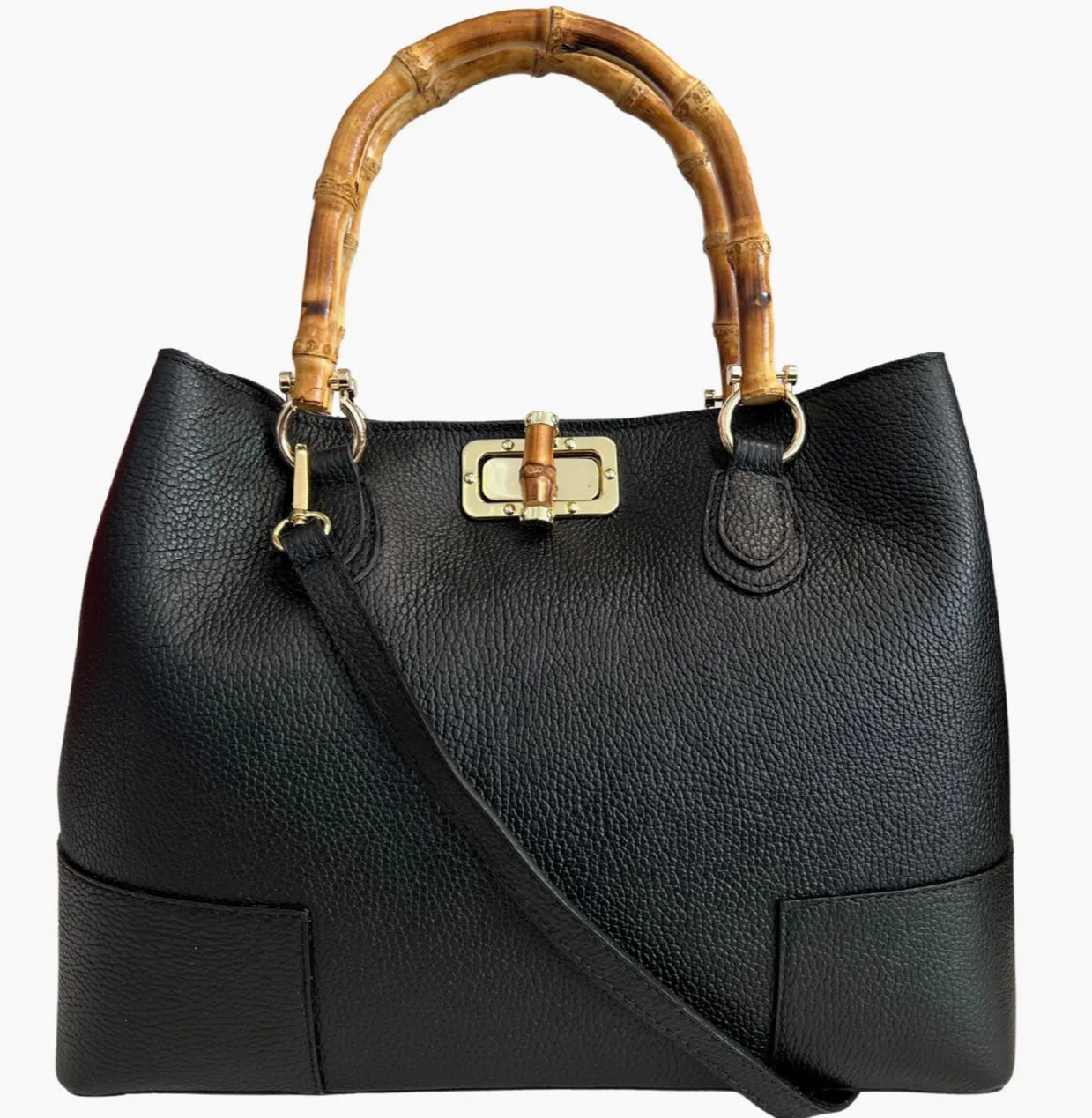 Bamboo handle Leather handbag