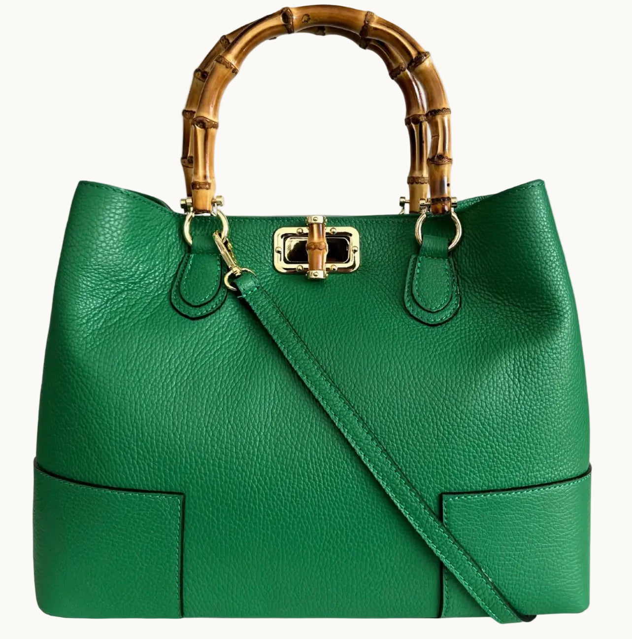 Bamboo handle Leather handbag