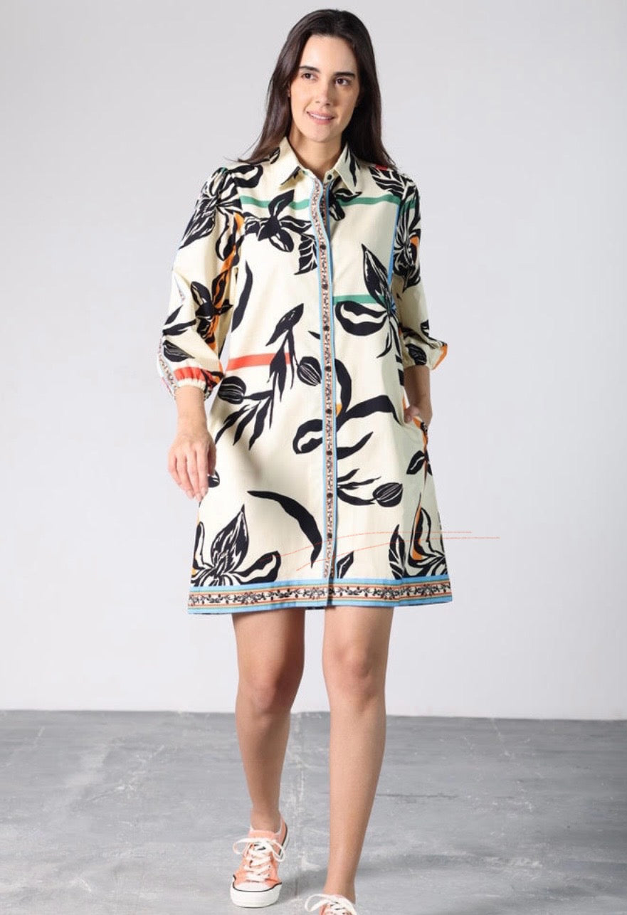 Trimmed Floral Dress