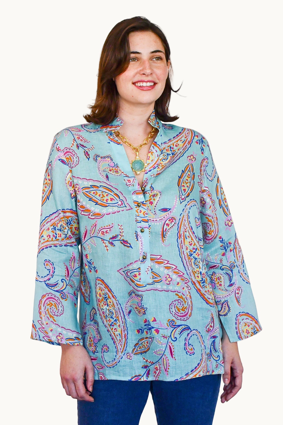 Connie Top in Mint Paisley