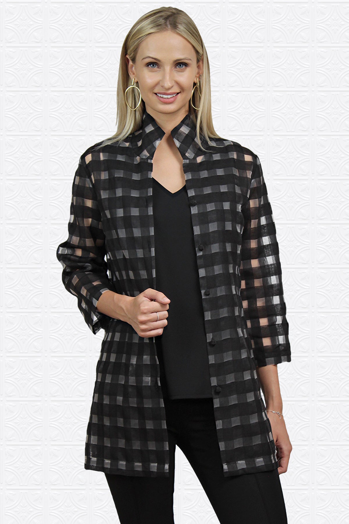 Rita in Black Sheer Plaid
