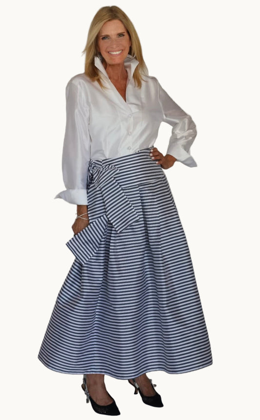 Navy and White Striped Wrap Skirt