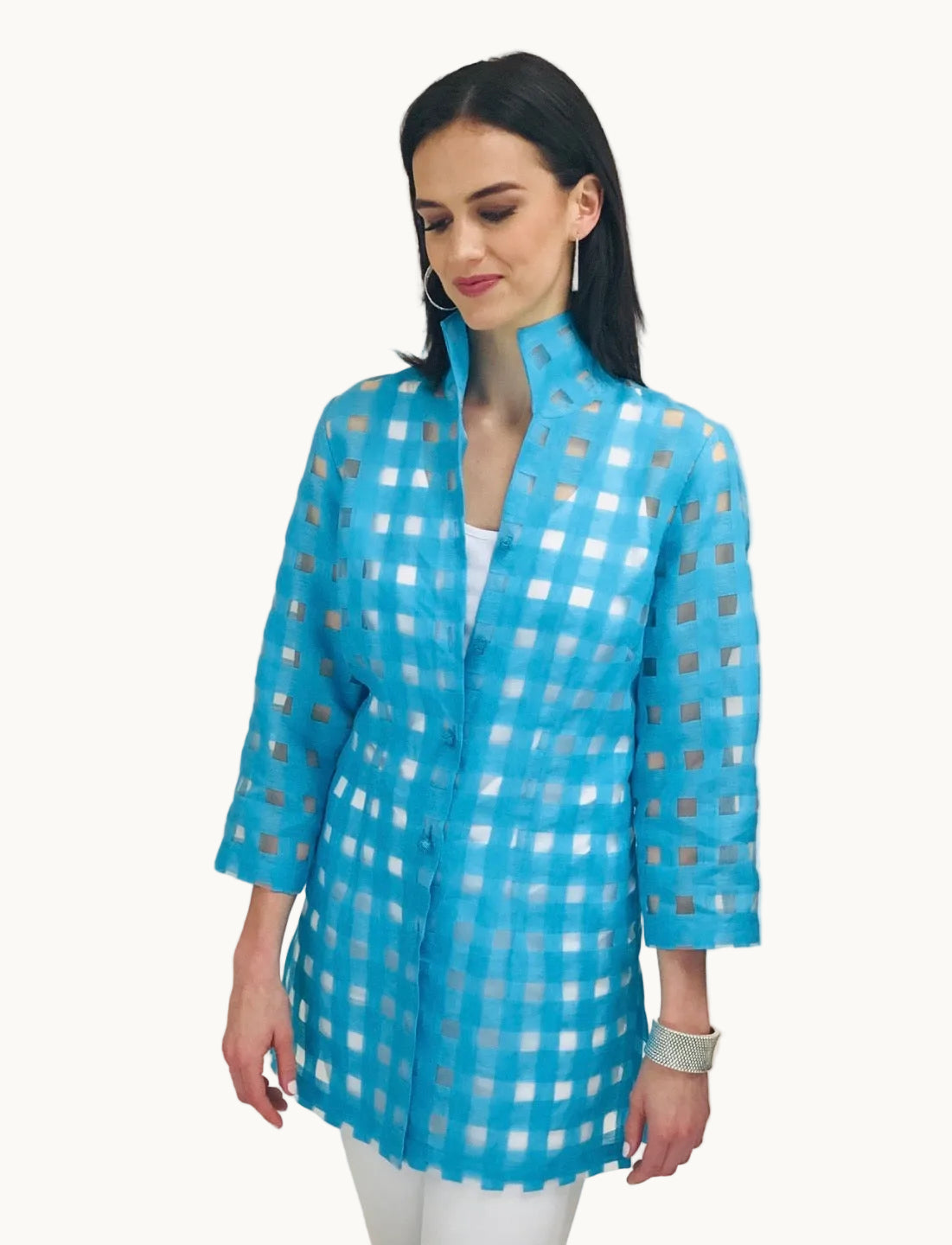 Aqua Sheer Plaid Rita
