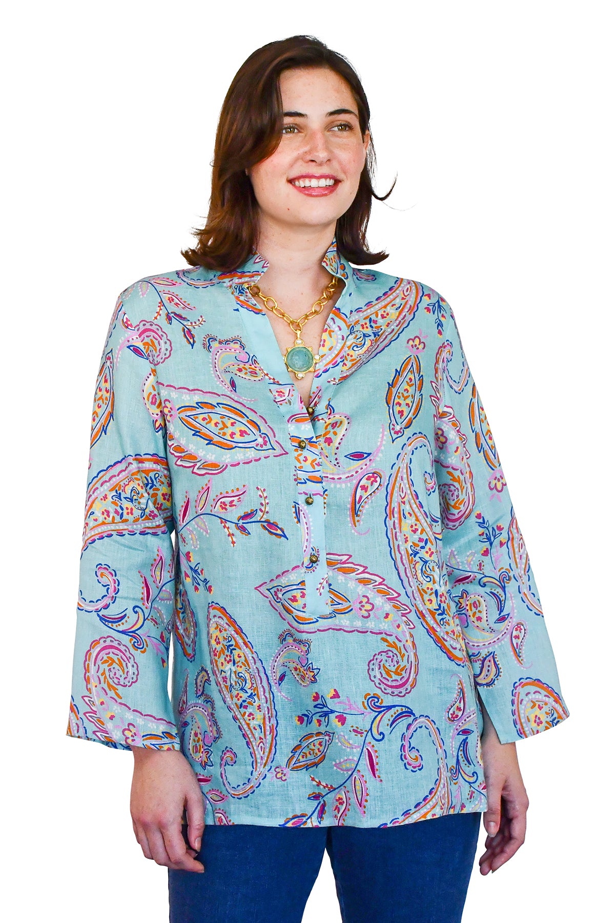 Connie Top in Mint Paisley