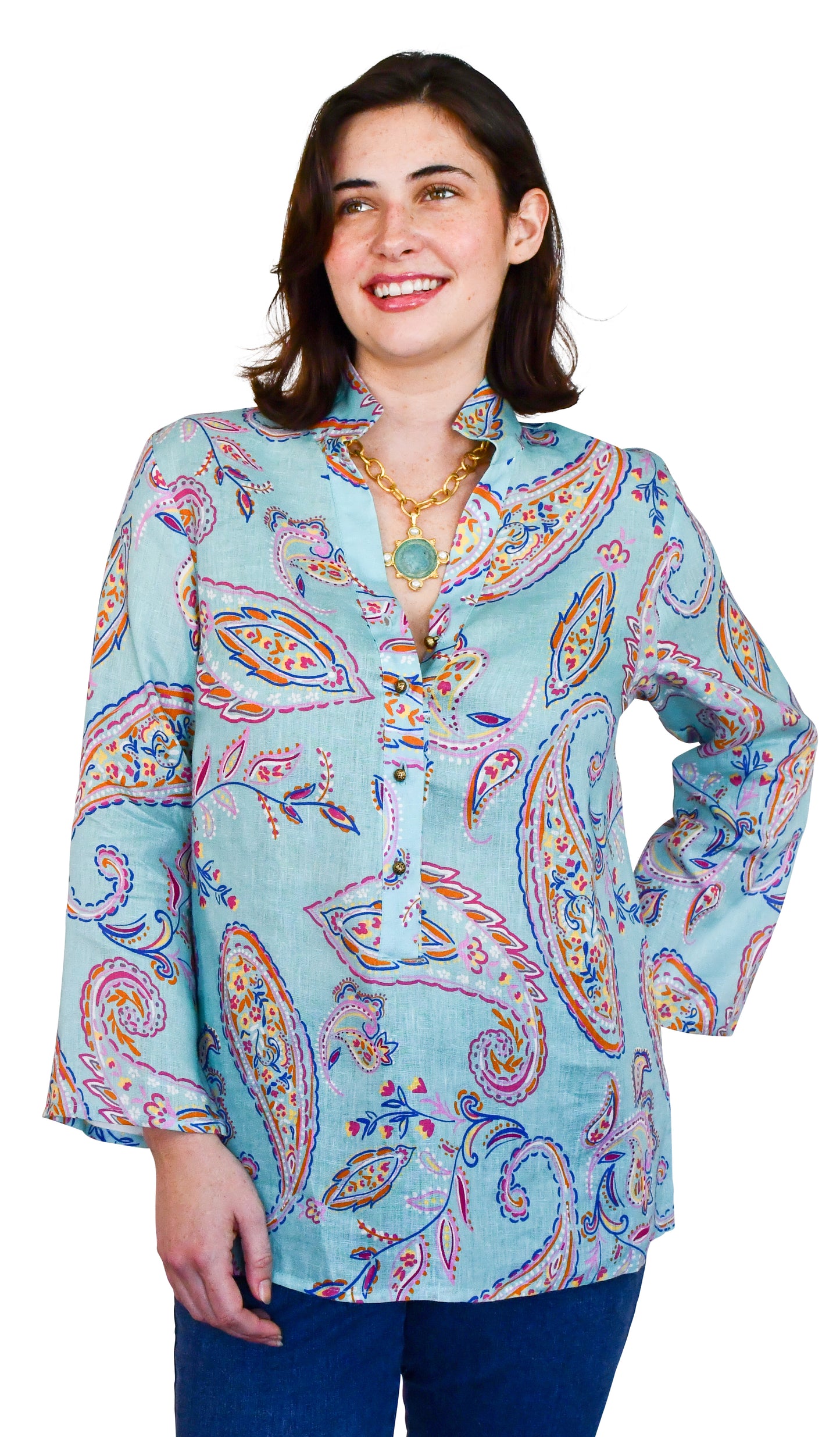 Connie Top in Mint Paisley