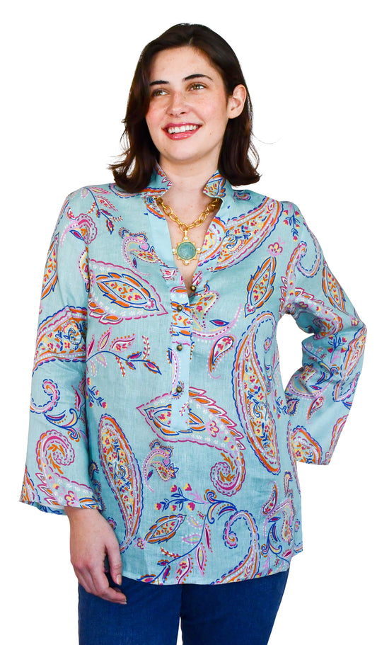 Connie Top in Mint Paisley