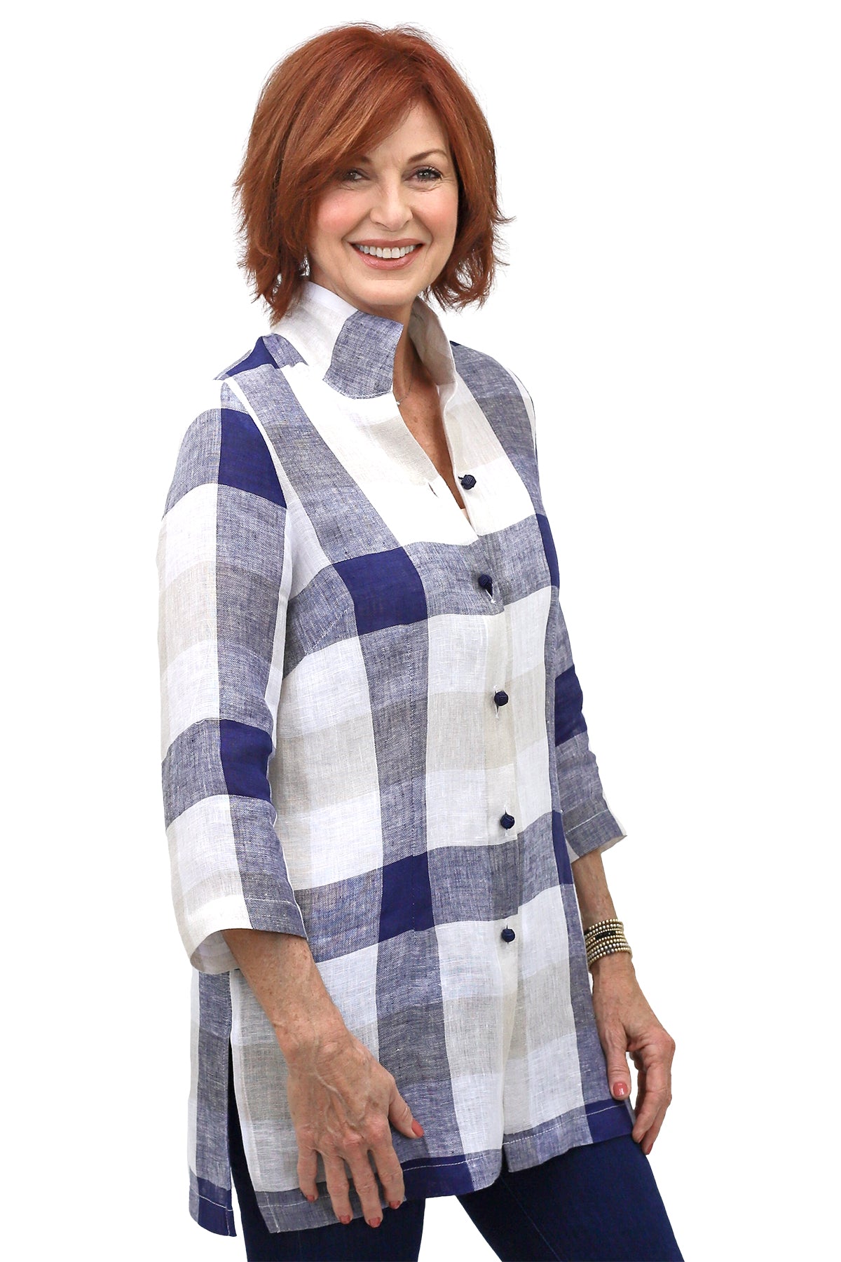 Linen Plaid Rita in Navy