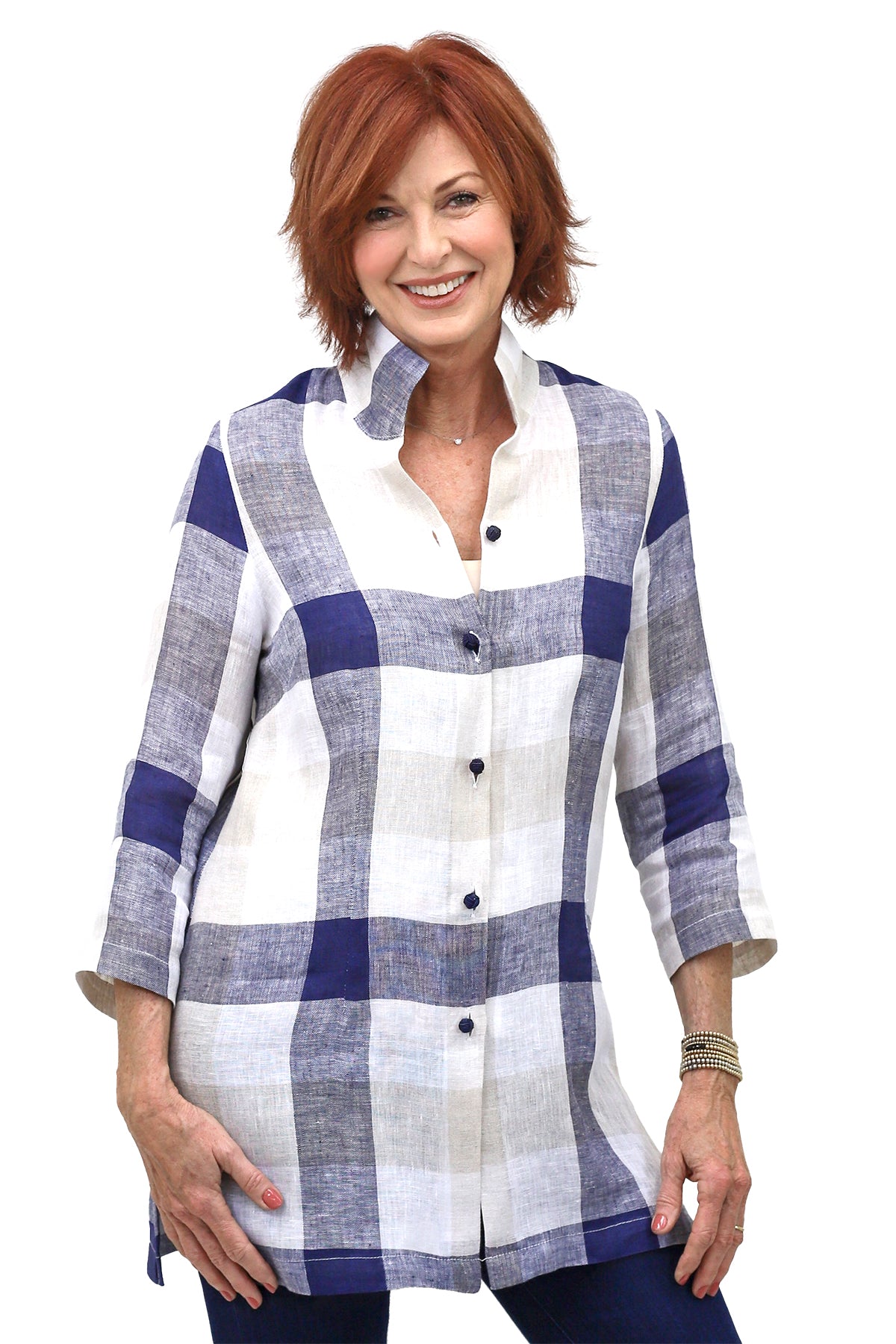 Linen Plaid Rita in Navy