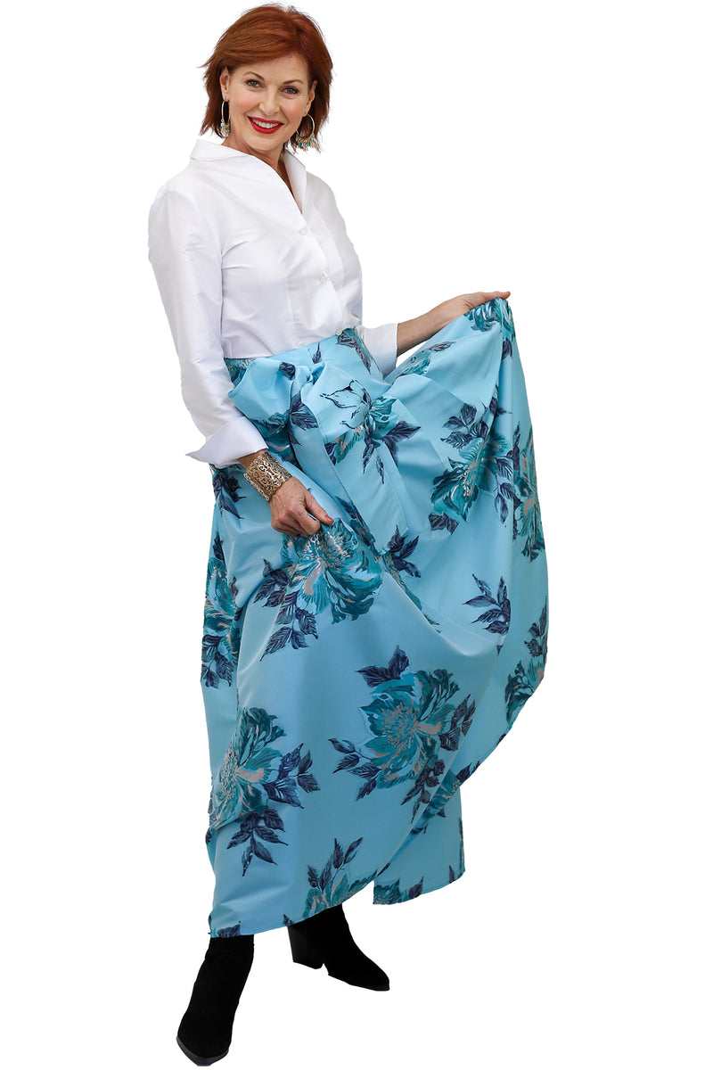 Aqua Floral Wrap Skirt